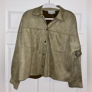 Hausen Olive Green Faux Suede Button-Up Shirt Jacket